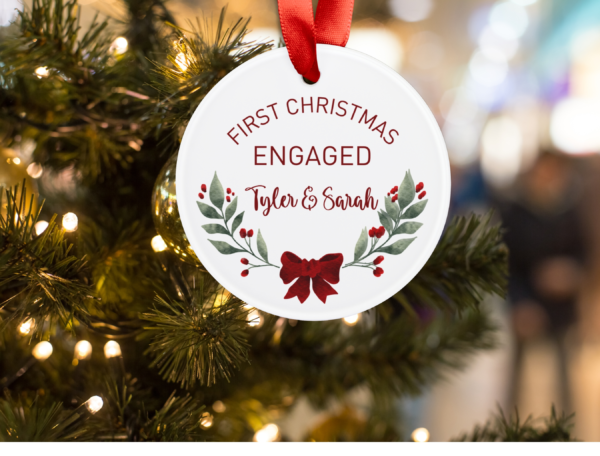 Our First Christmas Engaged custom ornament